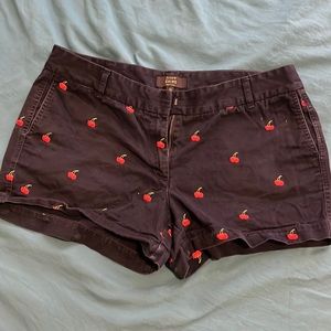 Navy Blue Cherry Embroidered Chino Shorts- J Crew